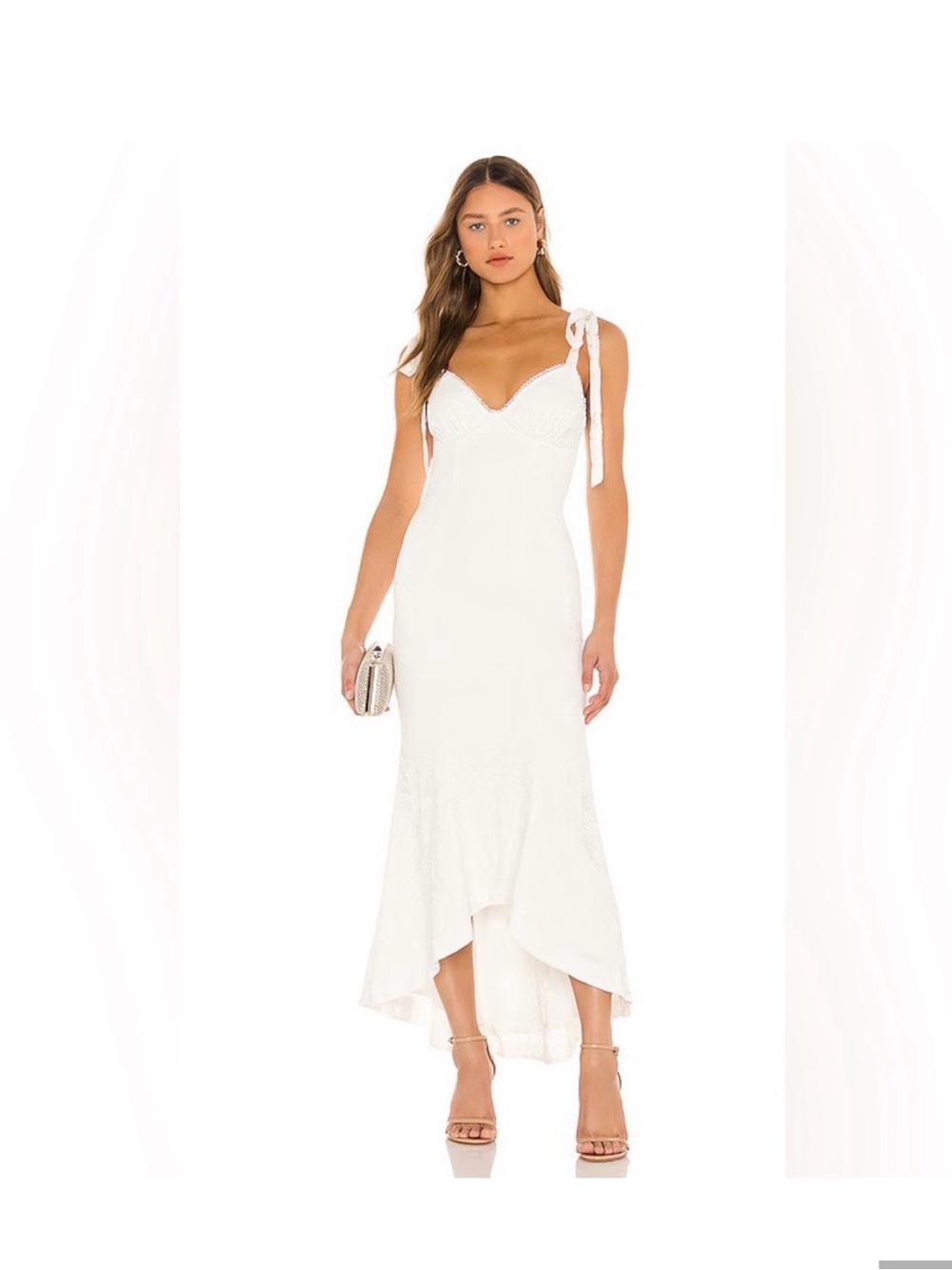 MAJORELLE White High-Low Tie-Shoulder Midi Dress